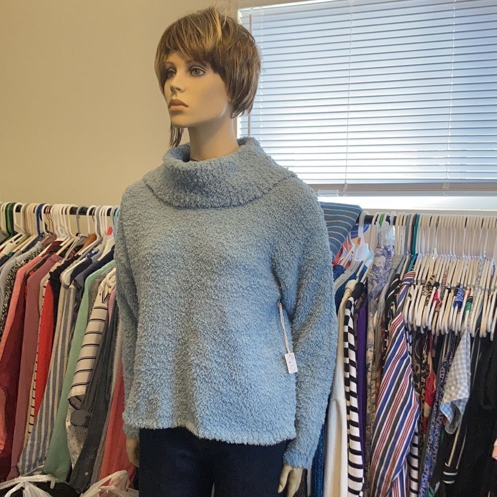 Poof Apparel Fuzzy Cowl Neck Sweater